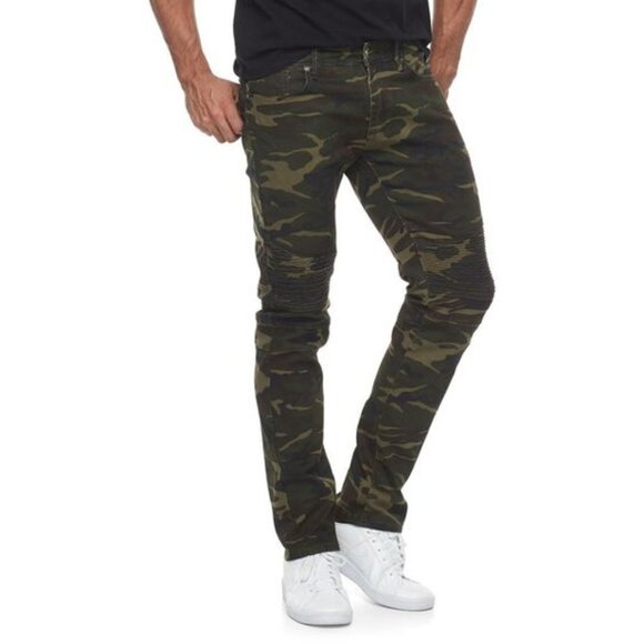 XRAY Men's Classic Moto Biker Stretch Jeans, Size W36 x L32, Olive Camo Color - Picture 6 of 16